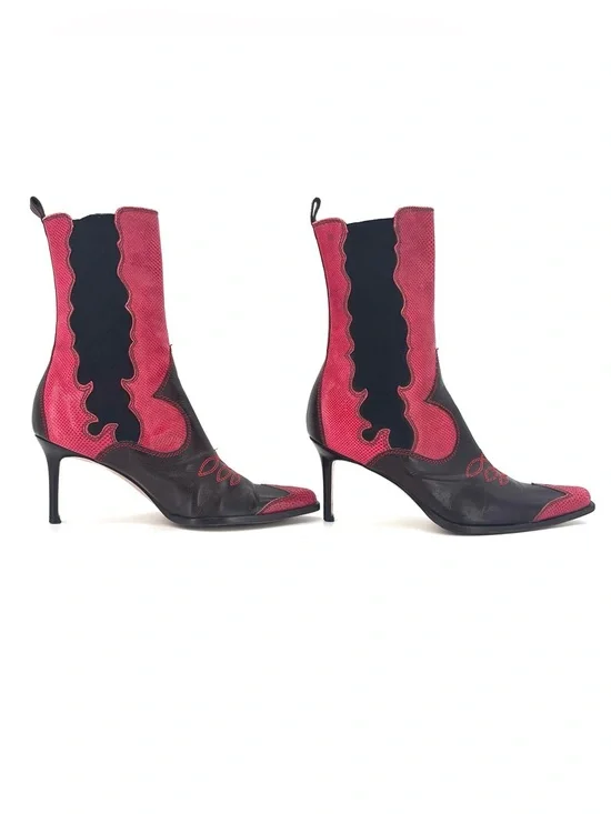 Vintage Dior John Galliano Red Snakeskin Chelsea Western Pointed Toe Boots 37 - Picture 5 of 10